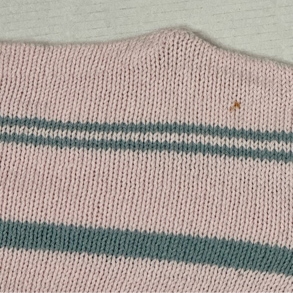 Vintage Womens Sz M Pink And Grey Striped Sweater Boatneck 90’s Preppy Cottage - Picture 5 of 5